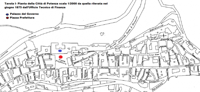 Pianta di Potenza del 1875 - Potenza Piazza Prefettura 